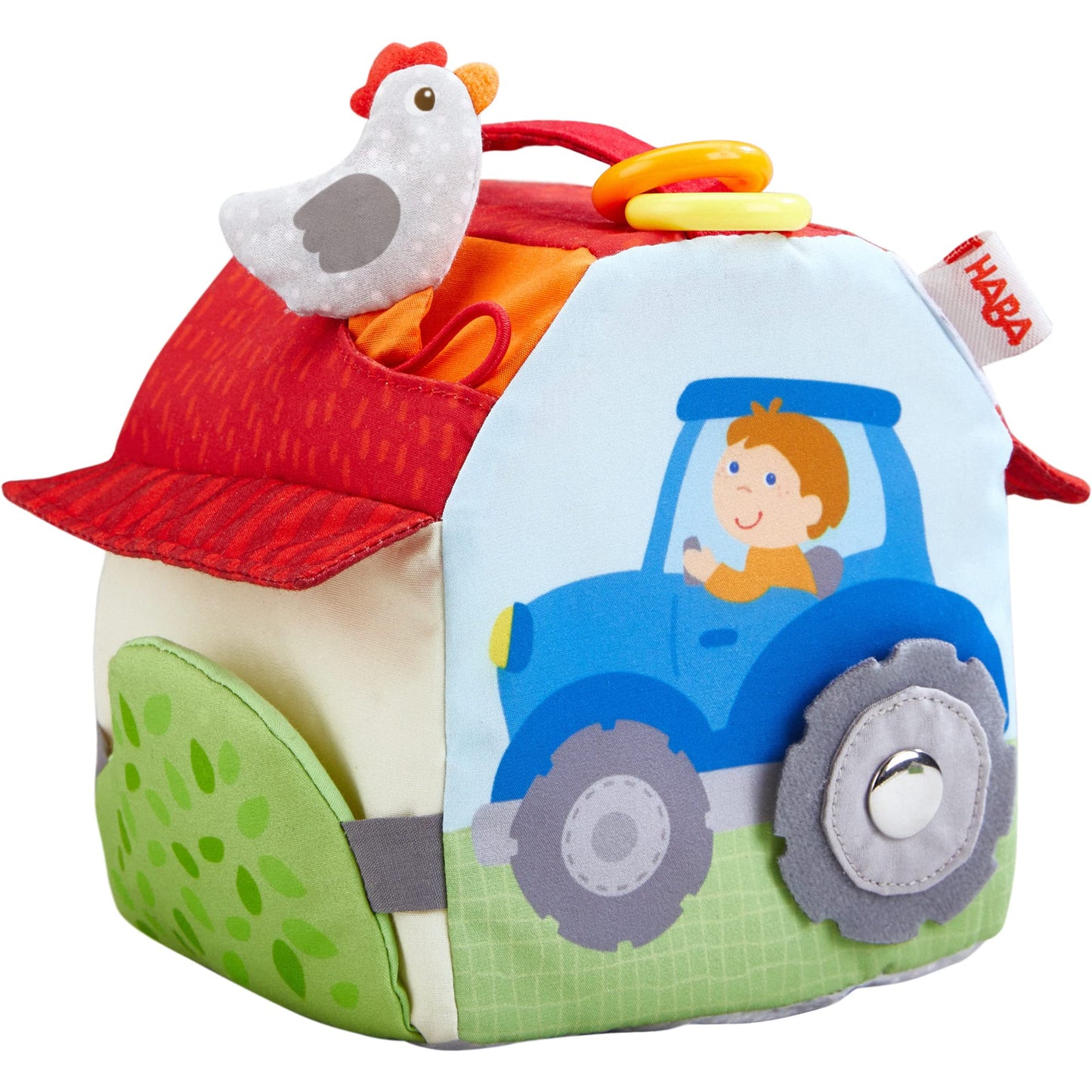 HABA Sensory Play Cube Farmyard - Infant Toys for Tummy Time and Best Toys for Baby Development for 6 Months+ with Rattle, Crinkle Sounds and Tactile Effects