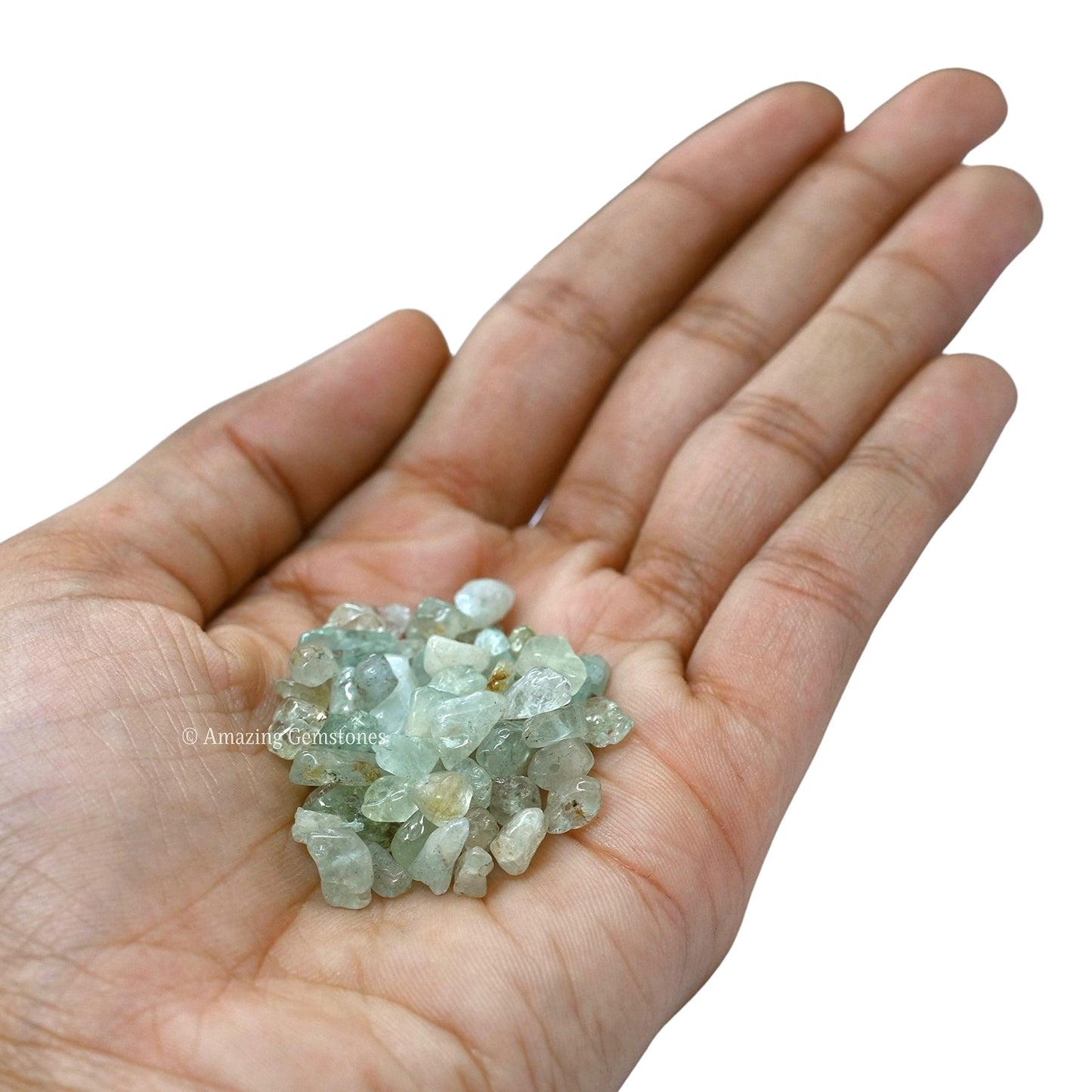 Light Green Aventurine Pre Drilled Natural Crystals Crushed Chips Beads for Jewelry Making, DIY Handmade Healing Crystals (25 Inch Strand)