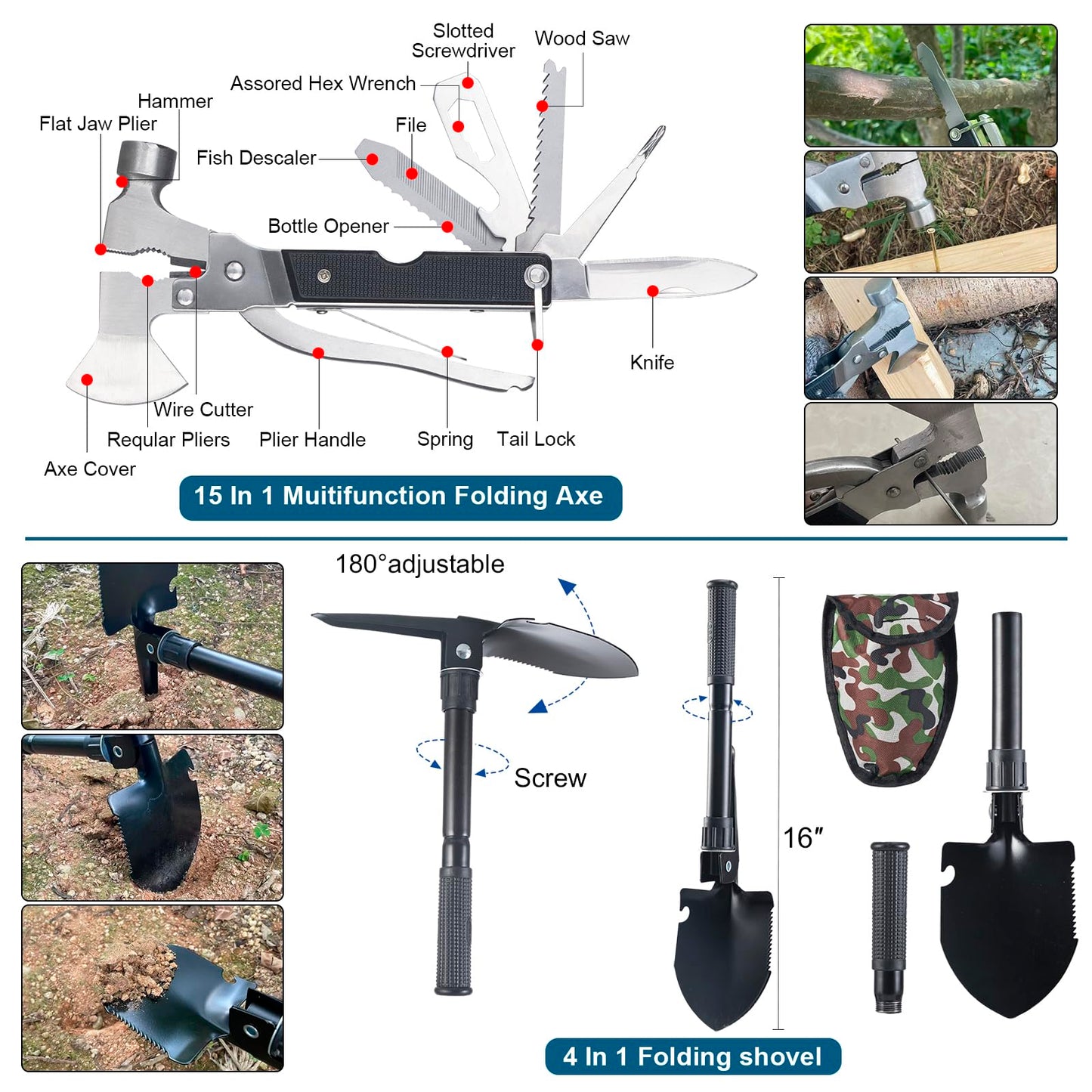 254 in 1 Survival Kit, First Aid Kit Survival for Outdoor Emergencies Includes Hatchet, Shovel, Flashlight, Tools Ideal for Camping, Hiking, Travel Gift for Men