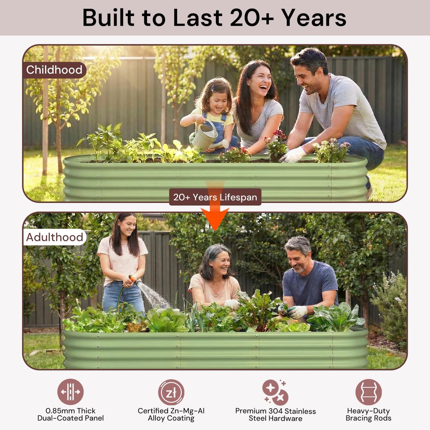 Annoell Galvanized Raised Garden Bed 8x4x1 ft, 12" Tall Metal Planter Box for Outdoor Plants, Modular Raised Flower Bed with Rust Resistant Coating for Kitchen Garden, Patio or Backyard - Moss Green