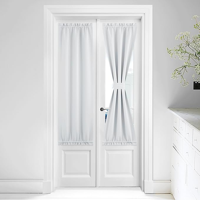 NICETOWN Thermal Door Blinds for Living Room Window, Privacy Room Darkening Insulated French Door Curtains for Kitchen Patio Sidelight Curtains with Tieback, 25" W x 64" L, 1 Piece, Greyish White