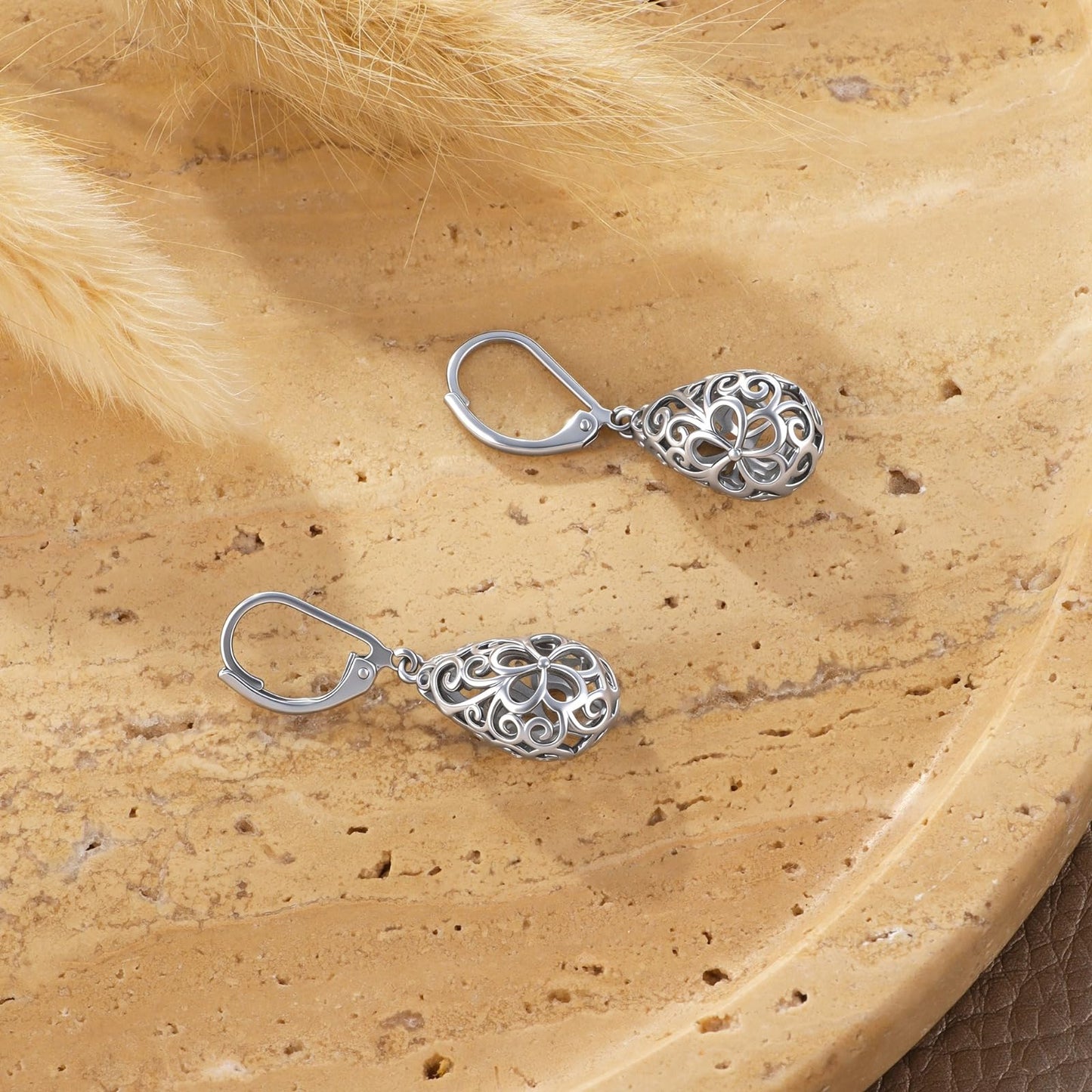 Teardrop 925 Sterling Silver Dangle Earrings for Women Hypoallergenic Filigree Leverback Drop Earrings Jewelry Gifts