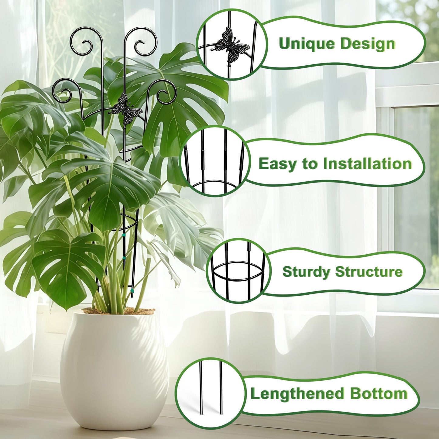 Coomin 32.6in Monstera Plant Support for Indoor Plants, 4P Trellis for Climbing Plants Indoor, Plant Climber Stakes for Potted Plants