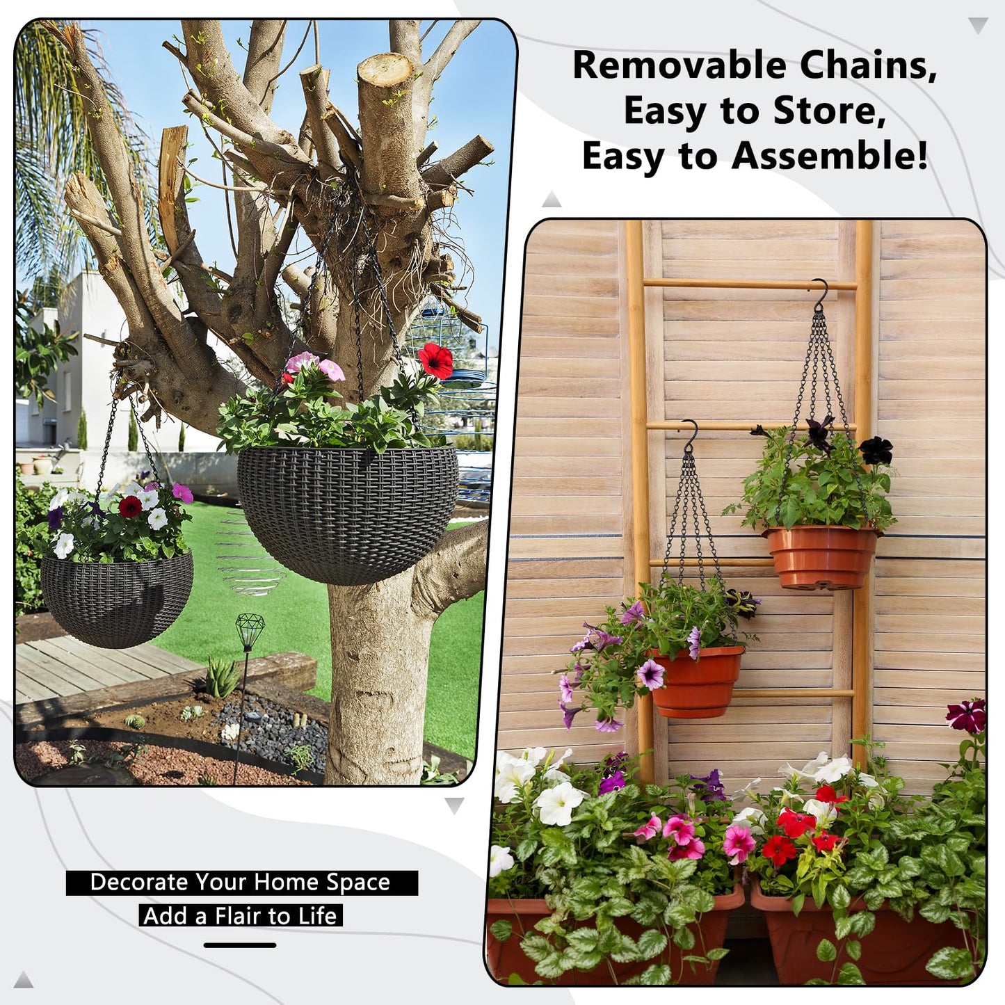 garini 3 Pack, 23 Inch Hanging Baskets Chain, Hanging Chains with Hooks Flower Pot Chain Replacement Plant Hangers for Planters, Bird Feeders and Lanterns(Black)…