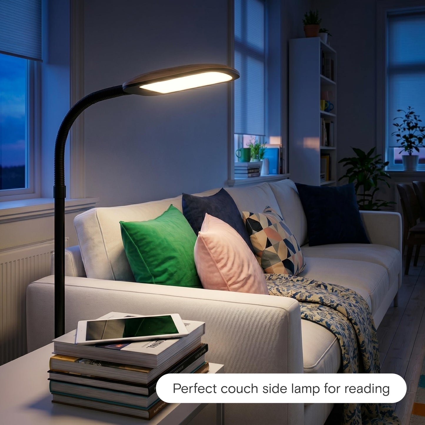Brightech Litespan Slim LED Floor Lamp - Modern Reading Light Over Chair for Living Rooms & Offices, Tall With Adjustable Gooseneck, Crafts Work Light, Dimmable Standing for Bedroom - Wood