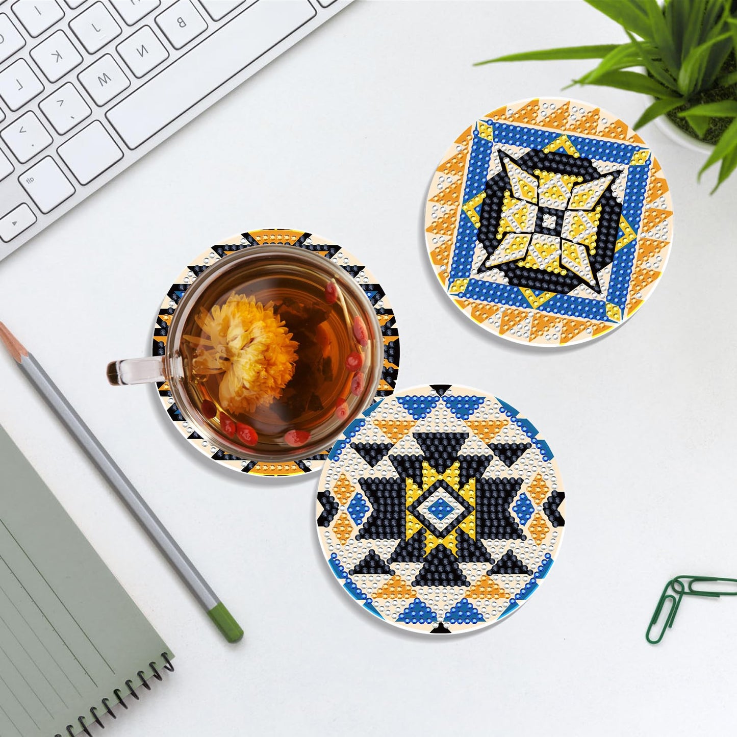 INCOK Aztec Diamond Art Coasters - 8 PCS DIY American Native Diamond Painting Coasters Kits for Drinks Coffee Abstract Boho Indian Art Craft Supplies Gift for Mexican Beginners