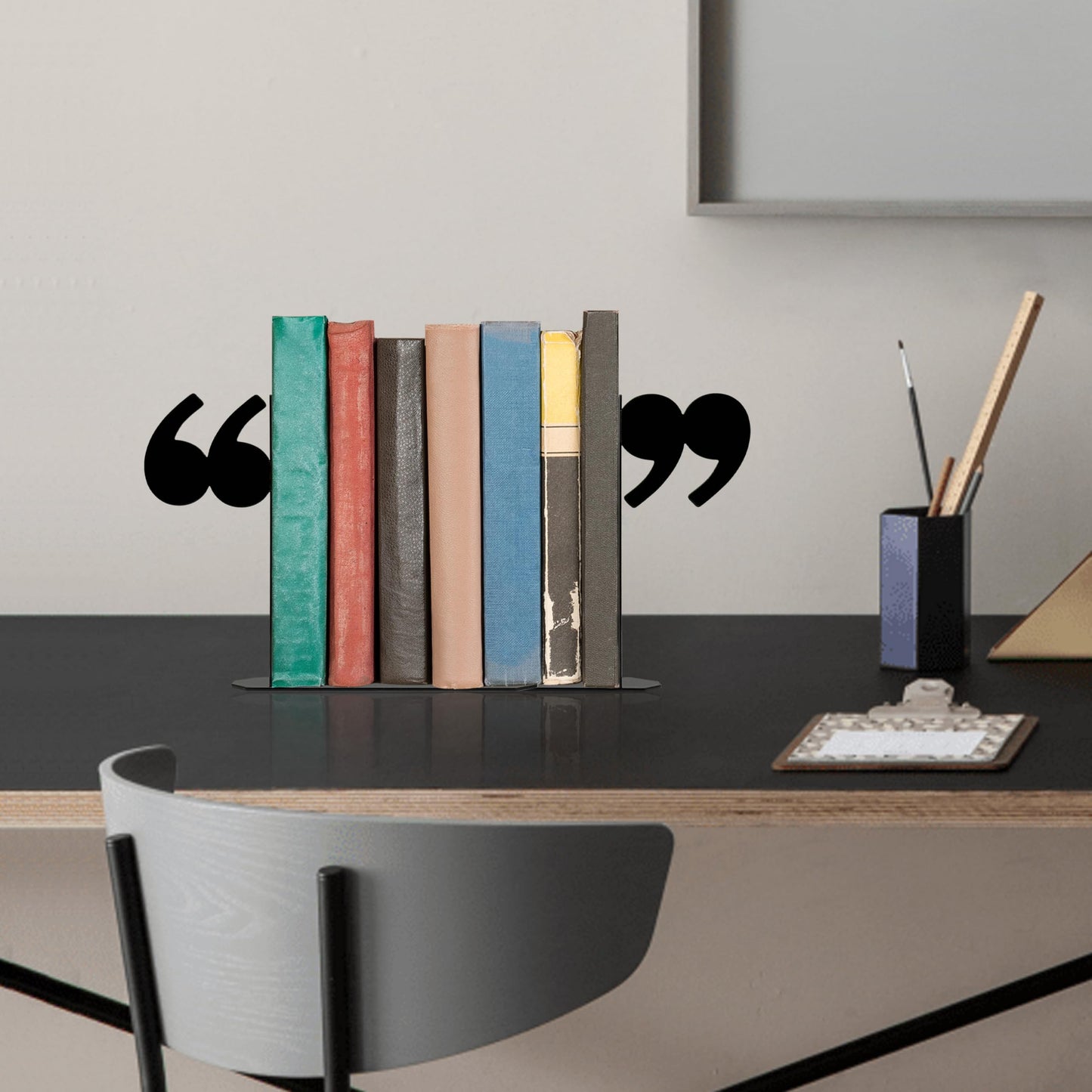 Bookends Decorative Unique Novelty Book Ends for Kids Books - Unique Bookends Decorative Metal Quotation Mark Design Bookshelf Decor, Bookish Decor for Shelves and Book Lovers Gift Ideas