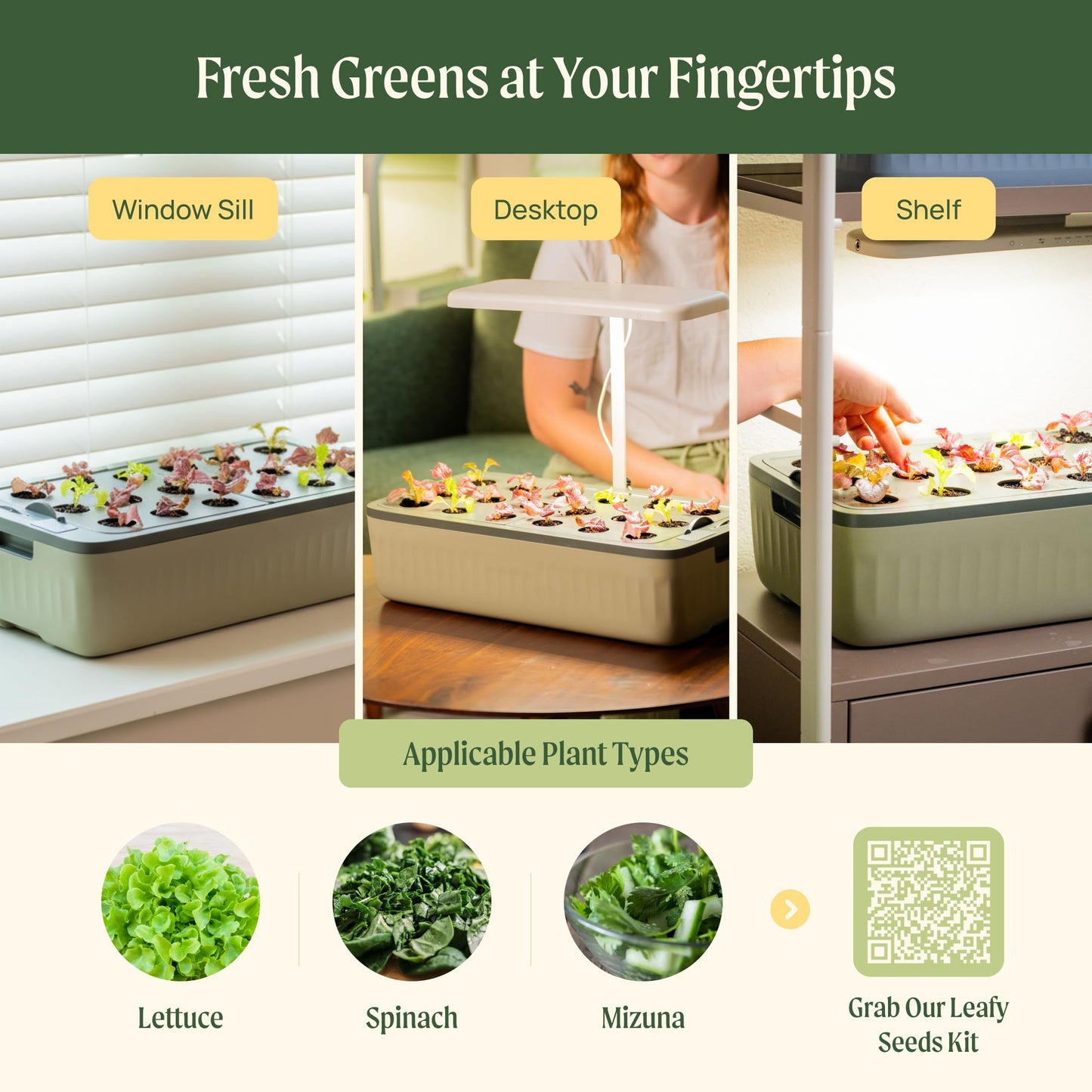 EZ Leafy Planter – Self-Watering Indoor Planter Box with Reservoir & Humidity Dome | Soil-Based Countertop Garden Kit for Leafy Greens, Lettuce, Spinach & Herbs | Kitchen Windowsill Planter