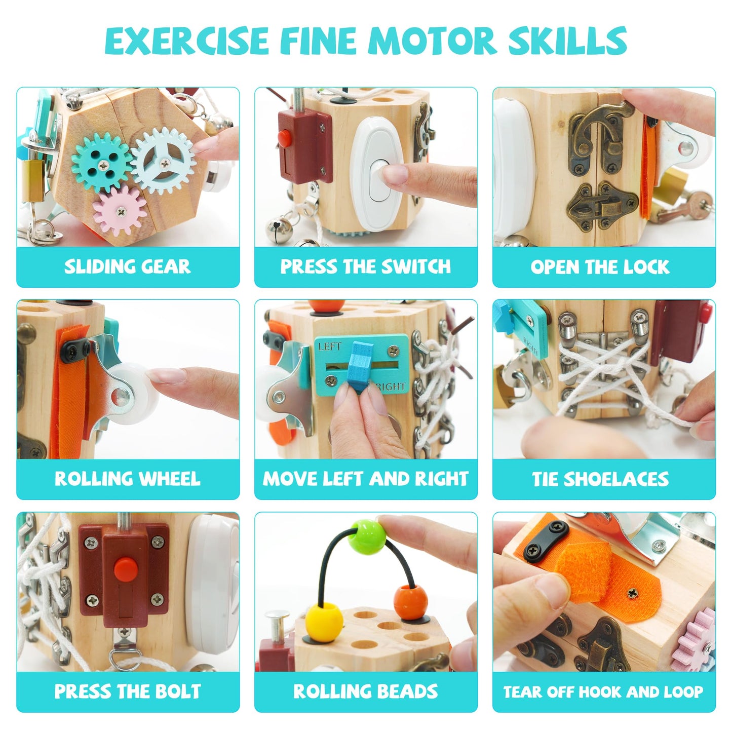 Ark miido Busy Cube for Kids 15-in-1 Sensory Busy Board Travel Toy Handmade Montessori Educational Learning Toys Activity Board Wooden Activity Cubes for Toddlers 1 2 3 4 5 Years Old