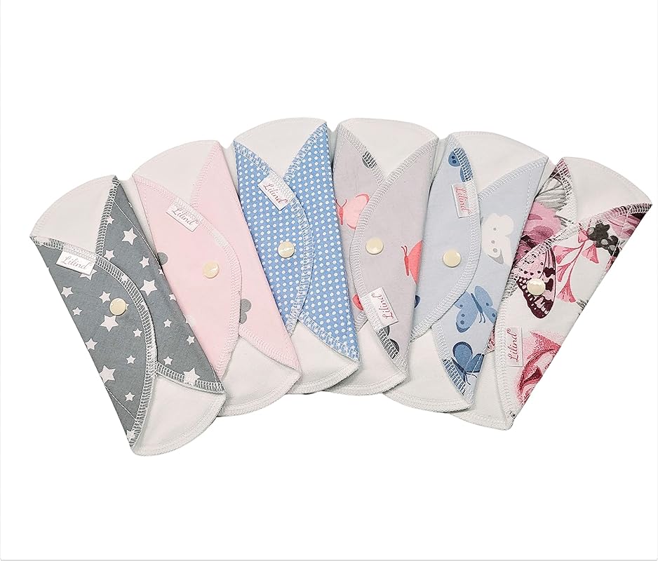 Lilind® 6 Pack Everyday Pantyliners, Organic Cloth Pads, Reusable Menstrual Sanitary Napkins, 100% Cotton, Random Flowers