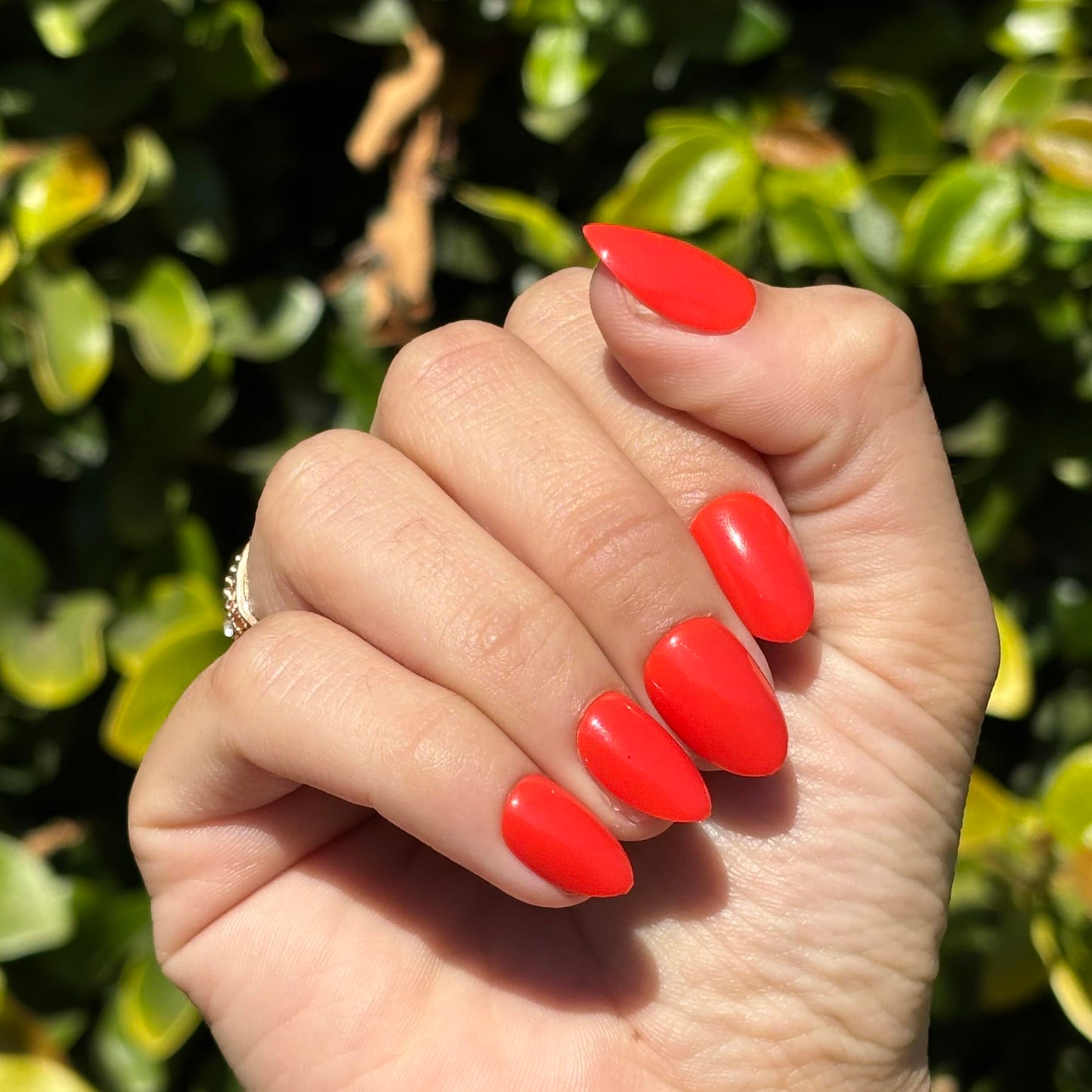 HAPPY HOUR Press-On Nails by Lavaa Beauty | Short Round Bright Orange-Red Summer Nails with Glossy Finish