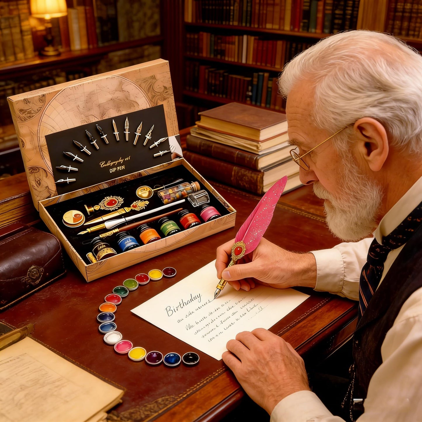 Calligraphy Pen Set Feather Pen & Ink Kit with Glass Pen and Wax Seal Stamp | For Beginners & Writing Enthusiasts | Valentine's Day Easter Anniversary Birthday Gift