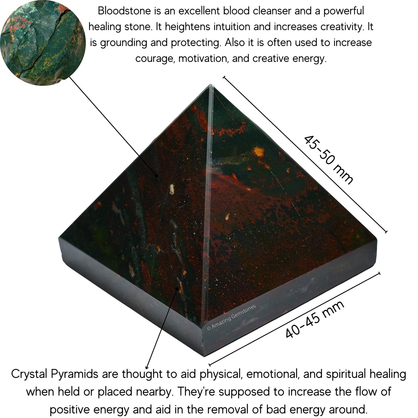 Amazing Gemstone Bloodstone Pyramid Crystal Healing Stones - 2" Great Pyramid Figurine of Natural Stone Pyramid for Meditation, Reiki, Chakra Balancing and Crystal Pyramids Grid