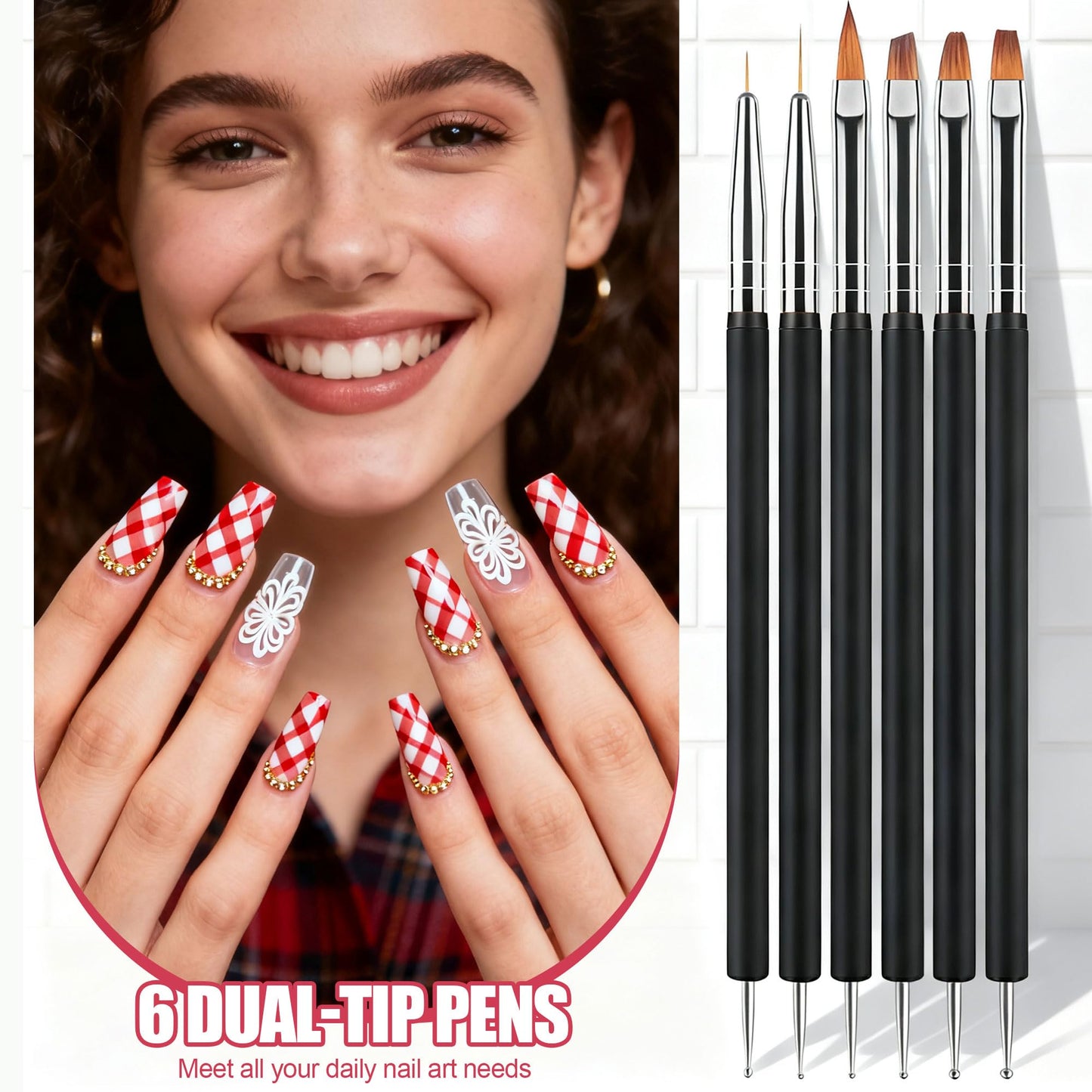 Artdone Nail Striping Tape Lines Kit With Nail Art Pens Dotting Tools And Liner Brushes For Gel Polish Small Detail Drawing Design Paint