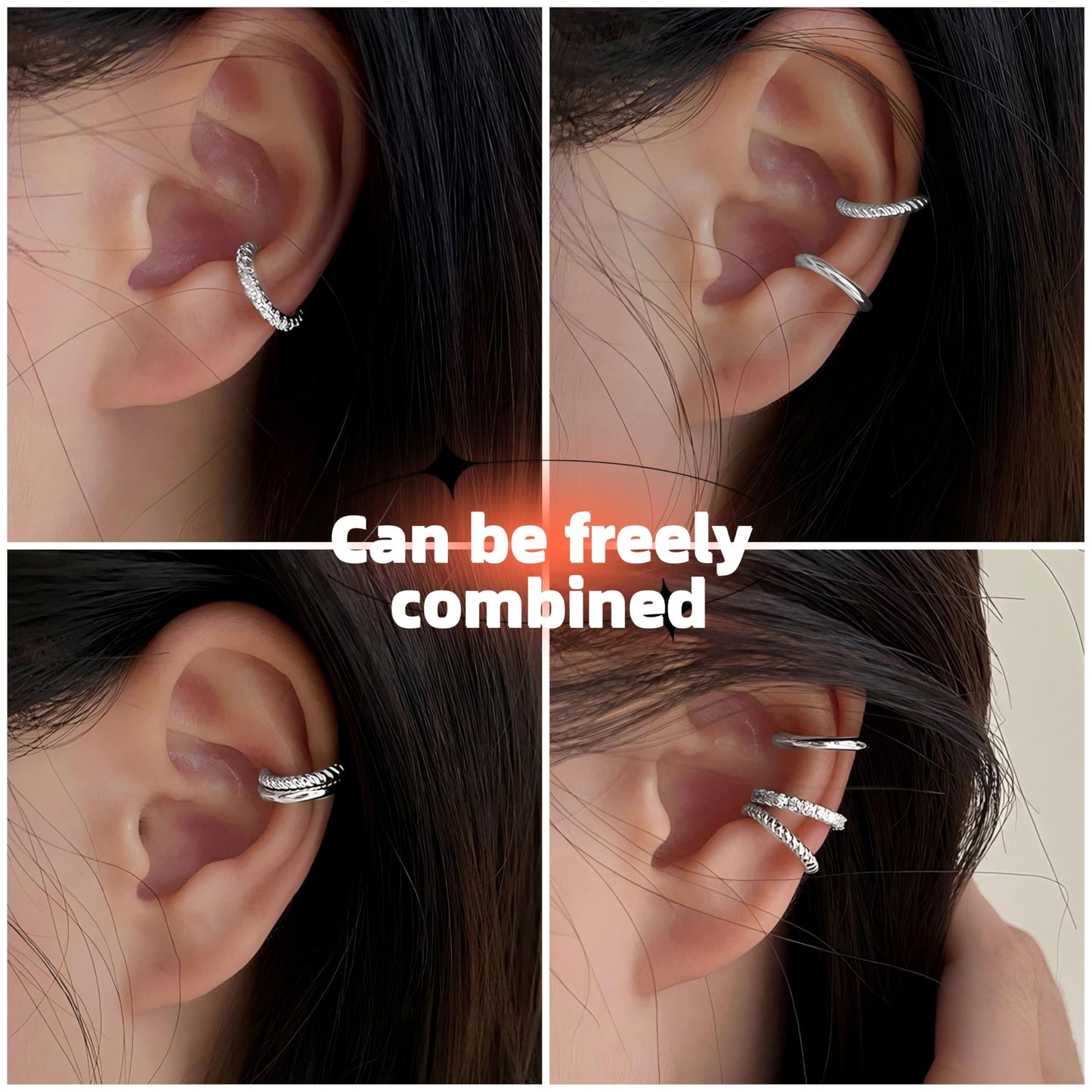 3 Pcs Ear Cuff Earrings For Women Non Piercing Gold Silver Clip On Cartilage Earrings CZ Hoops Cartilage Small Minimalist Wrap Ear Clips Sets