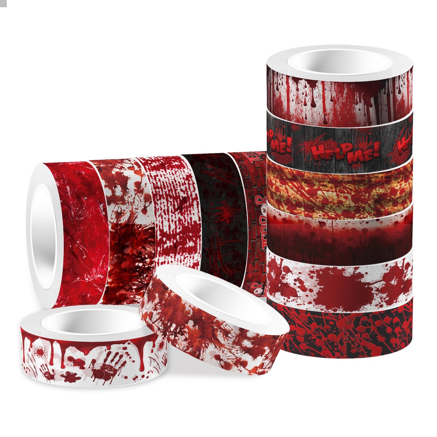 GLKTOPO 12 Rolls Halloween Washi Tape Bloody Pattern Spooky Bloodstain Skull Masking Tapes for Theme Scrapbook Journal DIY Decorative Craft Gift Wrapping - 12 Style - 16.4Ft