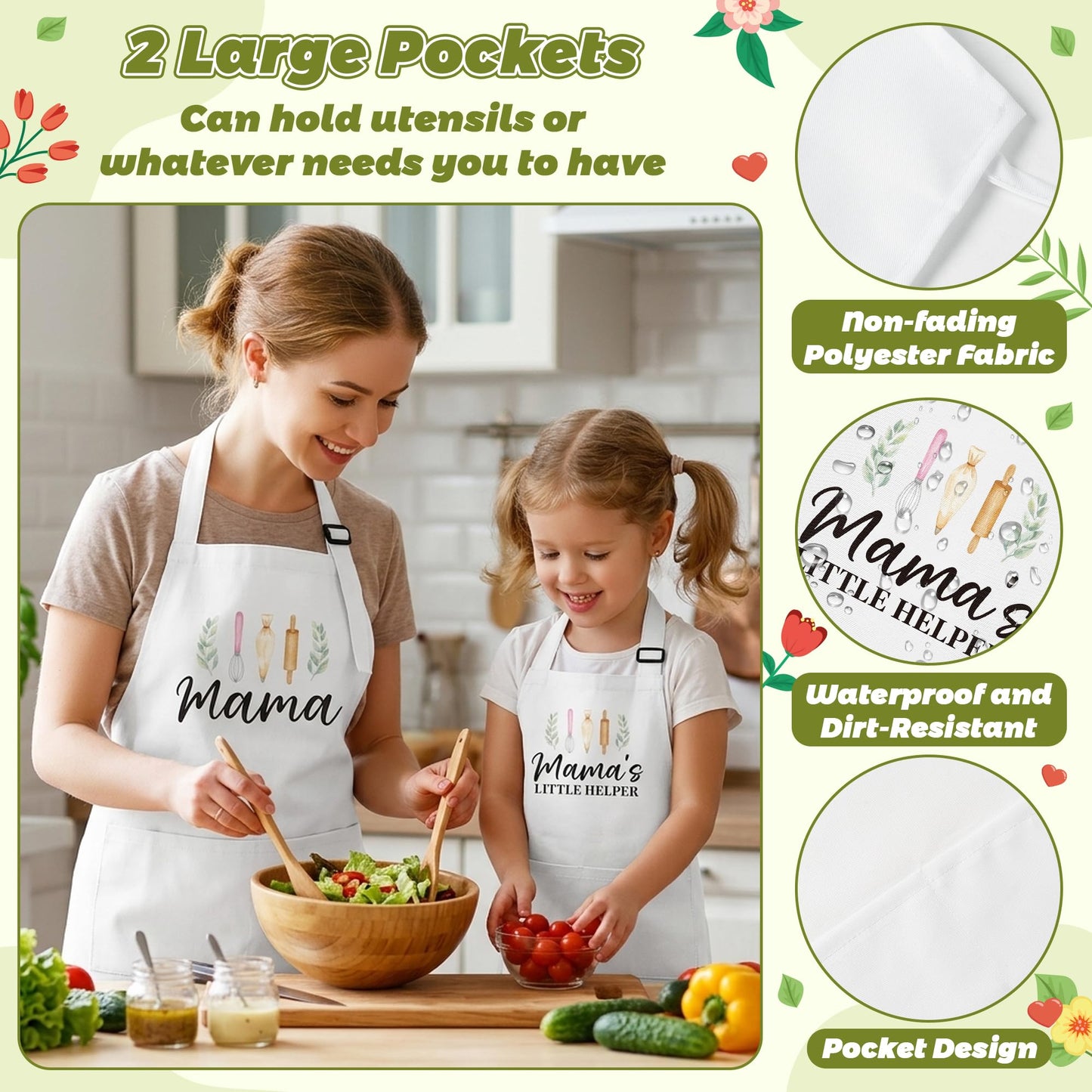 R HORSE 2Pcs Adults Kids Matching Apron Set, Mama and Me Adjustable Kitchen Apron with 2 Pockets, Mommy and Me Matching Outfits Mother’s Day Gift for Mom Women Daughter Cooking Baking Painting Gifts