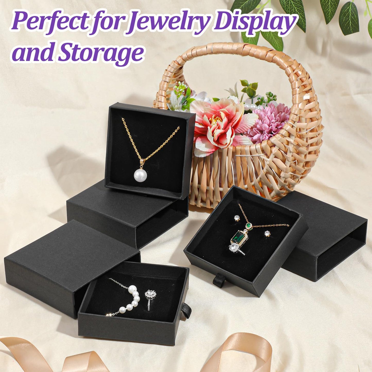 Tolare 24 Pack Small Cardboard Jewelry Gift Boxes Bulk, 3.54 x 3.54 x 1.18 Inch Drawer Style Boxes for Jewelry Packaging, Black Display Case for Necklaces, Rings, Earrings