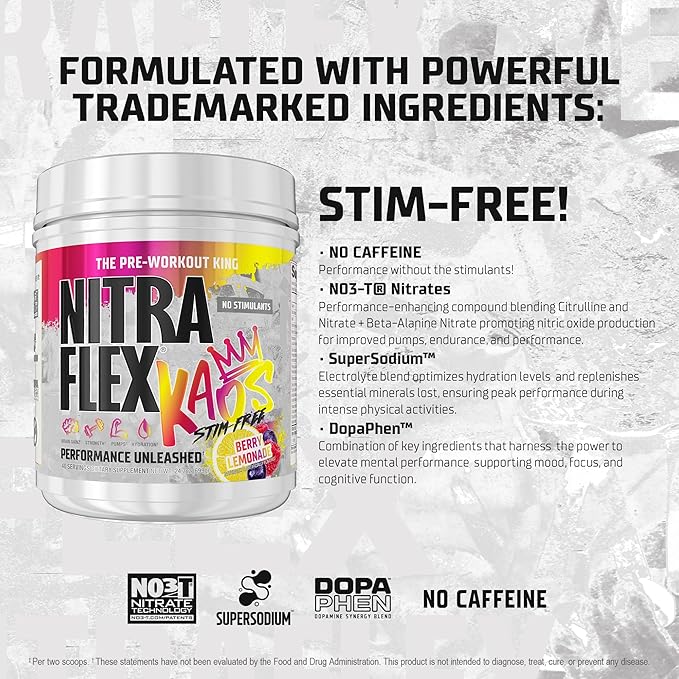 GAT SPORT Nitraflex KAOS Stimulant Free Pre-Workout (White Cherry Limeade)