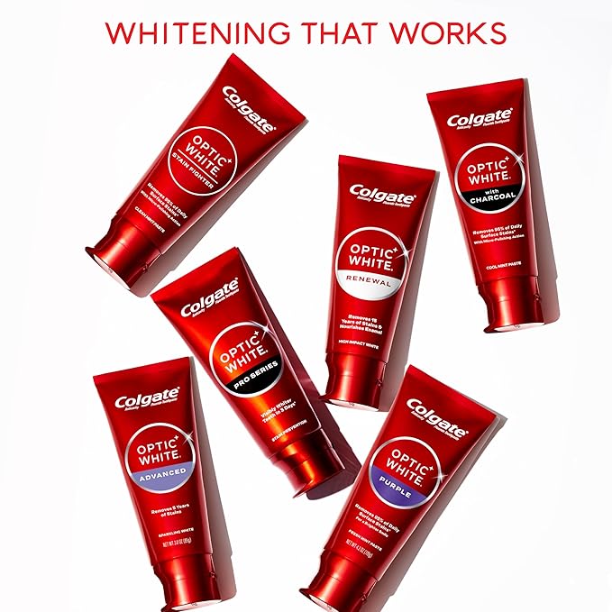 Colgate Optic White Whitening Toothpaste with Charcoal, Whitening with Charcoal Toothpaste Pack, Removes Daily Surface Stains, Enamel-Safe for Daily Use, Vegan, Cool Mint Paste, 2 Pack, 4.2 oz