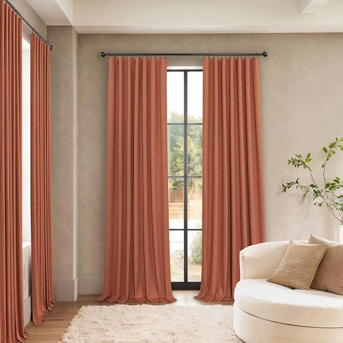 Rust Colored Curtains for Bedroom 96 Inches Long 2 Panel Set Faux Linen Cute Blackout Curtains for Living Room Darkening Thermal Drapes Farmhouse Decorative Window Treatments Terracotta Burnt Orange