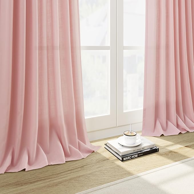 Nanspring Pink Linen Curtains 84 Inch Length 2 Panels Set for Baby Girl Bedroom Rod Pocket Back Tab Light Filtering Window Drapes for Kids Protect Privacy Home Decor 52x84