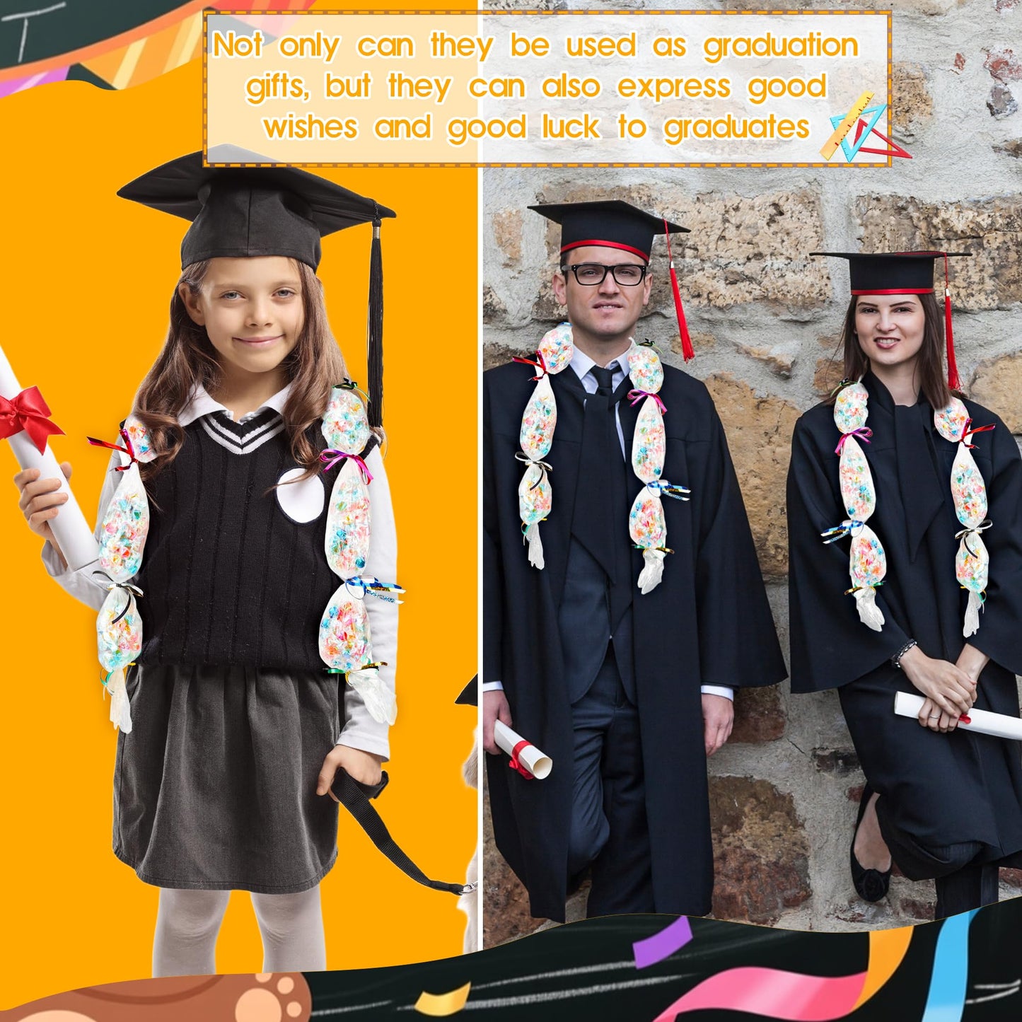Mikasee Graduation Candy Lei Tubing Making Kit Include 1 Rolls 3.2 inch x 984 ft Graduation Necklace Lei Tubing Bags with 8 Rolls Ribbon and 1 Scissors for Graduation Garland DIY