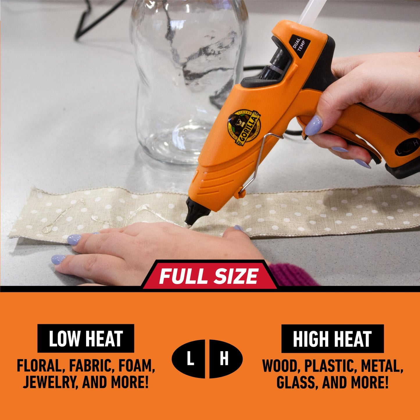 Gorilla Hot Glue Gun (Pack of 1) - Dual Temp Full Size Hot Glue Gun with Precision Nozzle, Easy Squeeze Trigger, and Enhanced Safety Features for DIY, Craft, Repairs, and More