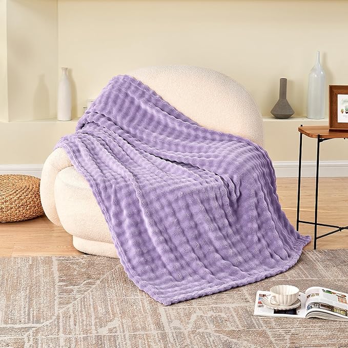 SOCHOW Dusty Purple Bubble Fleece Blanket for Couch, Super Soft Cozy Cute Throw Blanket for Women, Decorative Fuzzy Flannel Blanket, 50 x 60 Inches