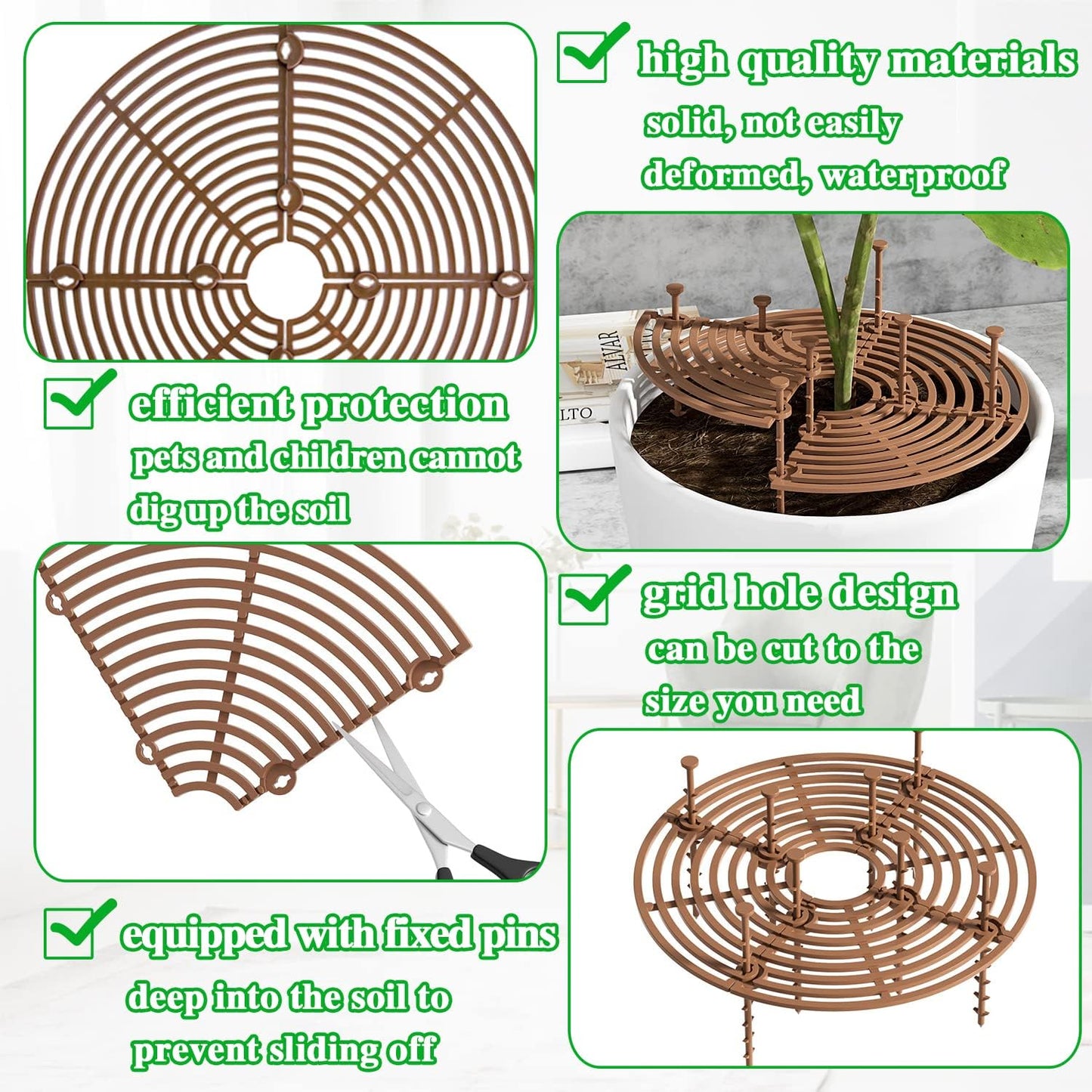 Srmayyi 11.8 Inch Plant Pot Grid,6 Pack Plant Pot Soil Covers Protectors with 48 Stakes,Cat Pet Digging Stopper for Indoor Outdoor