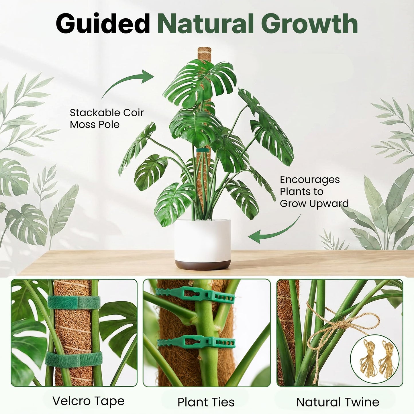 4 Pack 16" Moss Pole Monstera Plant Support - Stackable up to 48" - Plant Stakes for Indoor Climbing Plants Potted - Tall Coco Coir Pole Sticks & Accessories for Monstera, Pothos & Philodendron