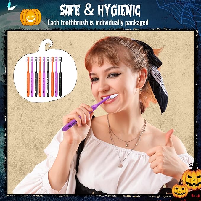 Happy Halloween Toothbrushes, Individually Wrapped Toothbrush for Giveaways, Halloween Toothbrushes Spooky Dental Care Trick or Treat(48 Pcs)
