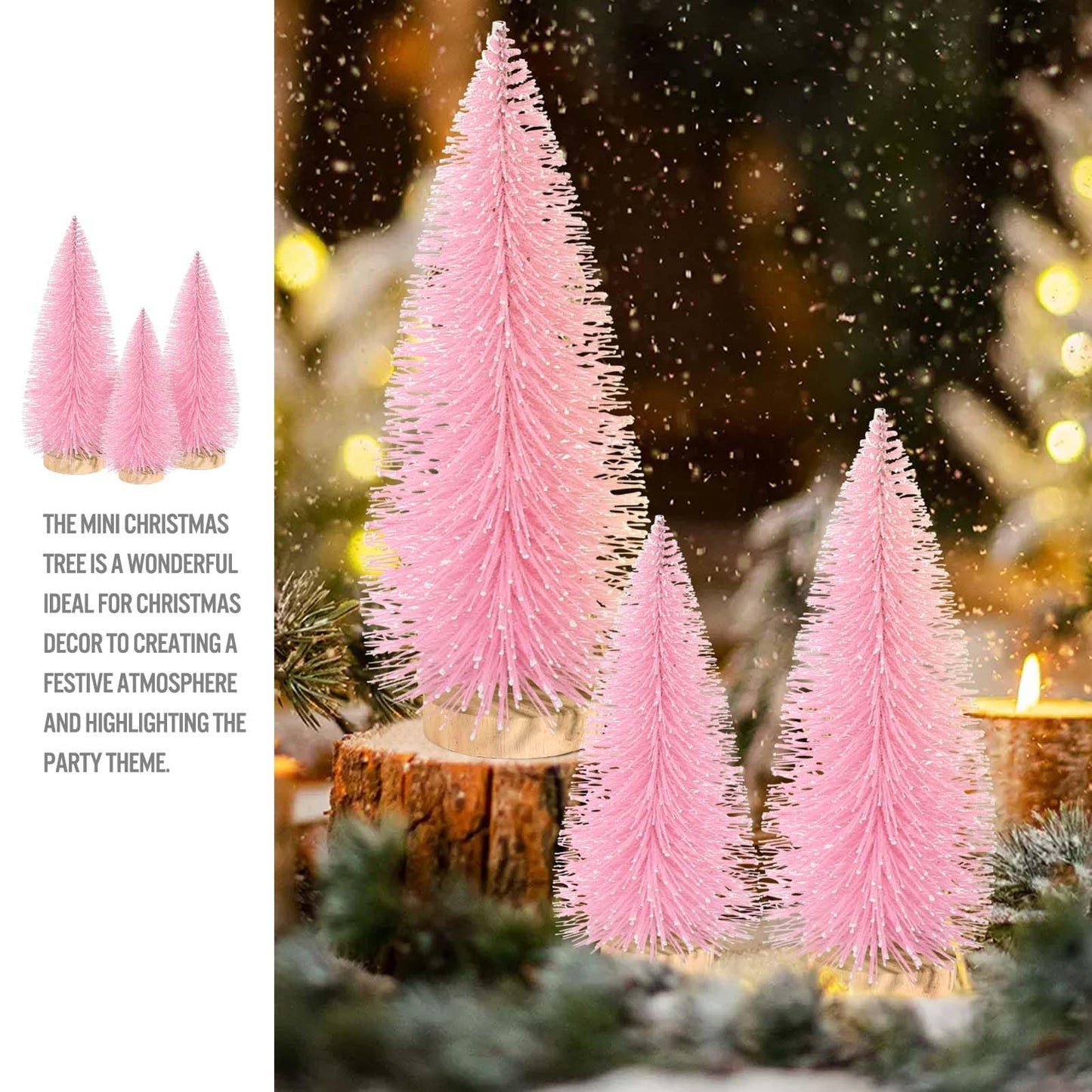 9Pcs Mini Christmas Trees Christmas Decor Artificial Christmas Decorations with 4 Sizes, Christmas Tree Bottle Brush Trees Christmas Table Decorations (Pink Light Pink White)