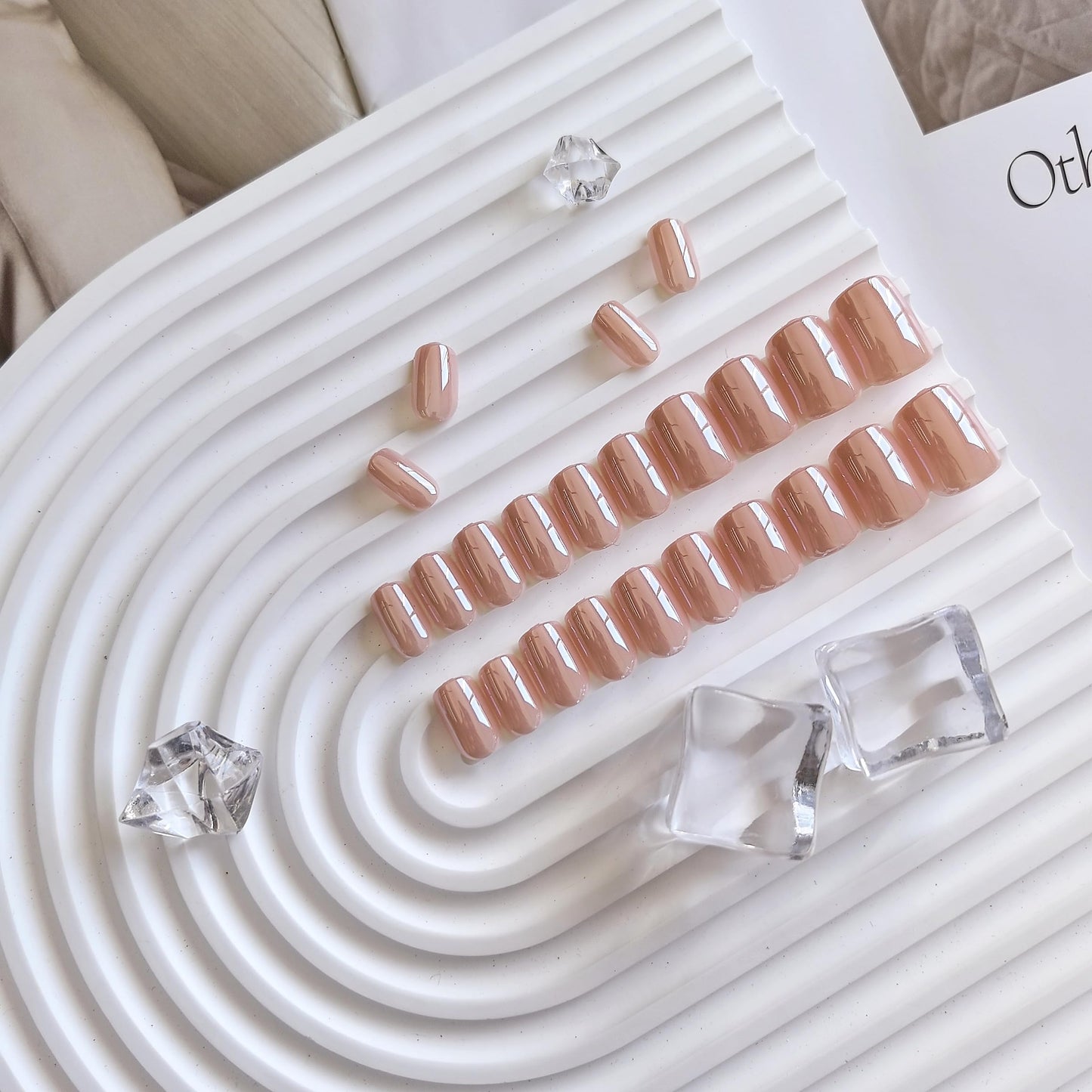 Nude Press On Nails Short - KQueenest Chrome Press On Nails Square, Sparkly Fake Nails Press ons, Bling Glazed Glue on Nails Short Coffin, Cute Shiny False Nail Gel Stick On Nails for Women Weddings