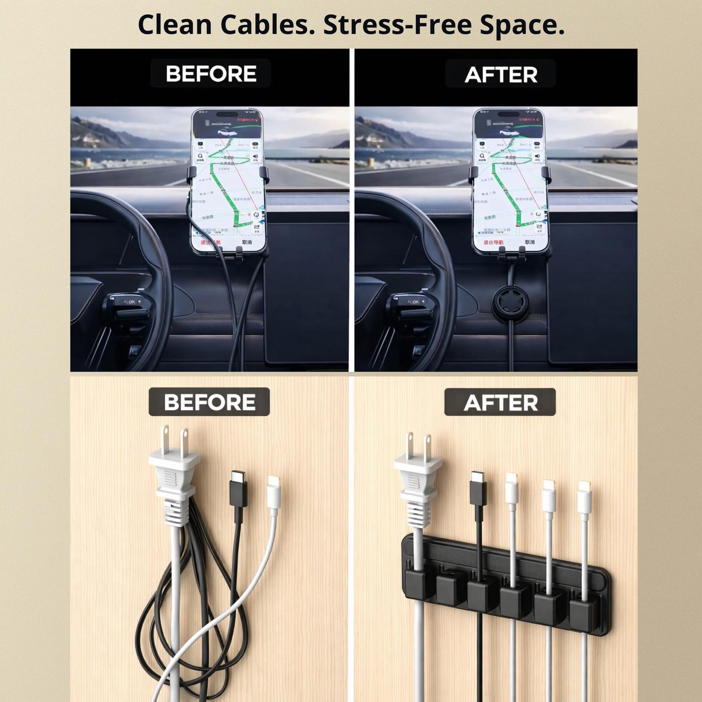 Magnetic Cable Organizer Kit (17-Piece) – Desk Cable Management Set with Magnetic Base & Adhesive Clips – Holds 6 Cables – Reusable Cable Ties for Office, Home & Gaming Setup