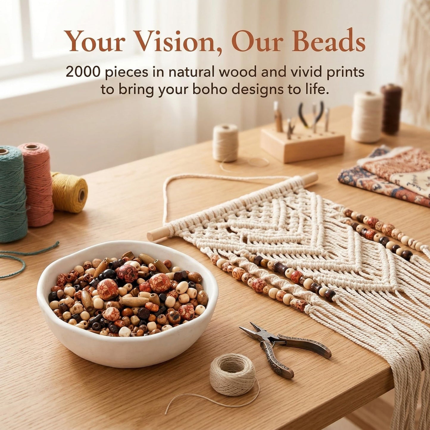 Cedilis 2000 Pcs Printed Wooden Beads, 5mm to 21mm Assorted African Beads, Natural Loose Wood Macrame Supplies Bead for Jewelry Bracelets Necklace Earring Making DIY Craft Project