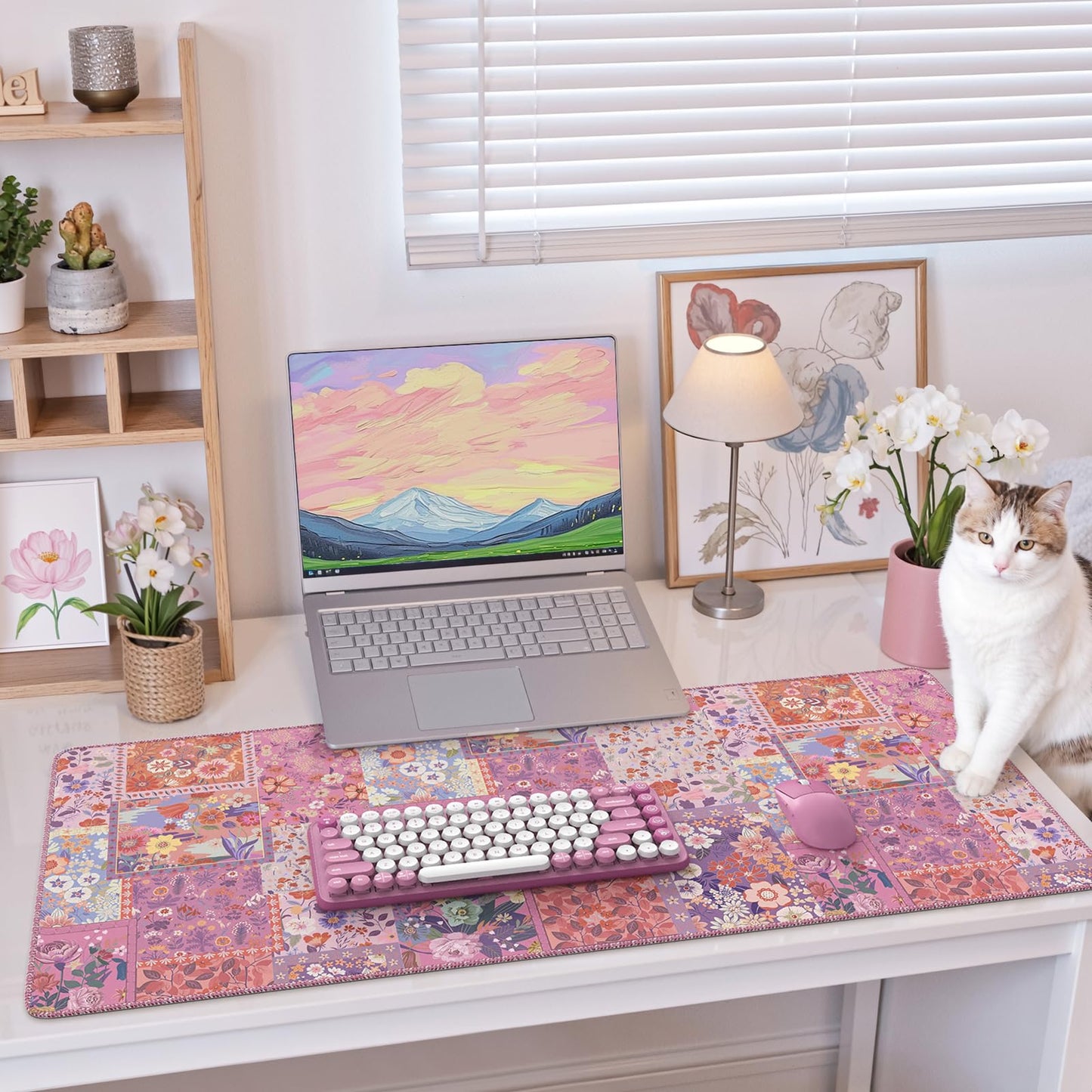 iCasso Floral Desk Pad Mat, Large Mouse Pad, Desk Matt for Desktop, Anti-Slip XXL Big Mousepad with Stitched Edges for Computer Keyboard (Rose Pink)