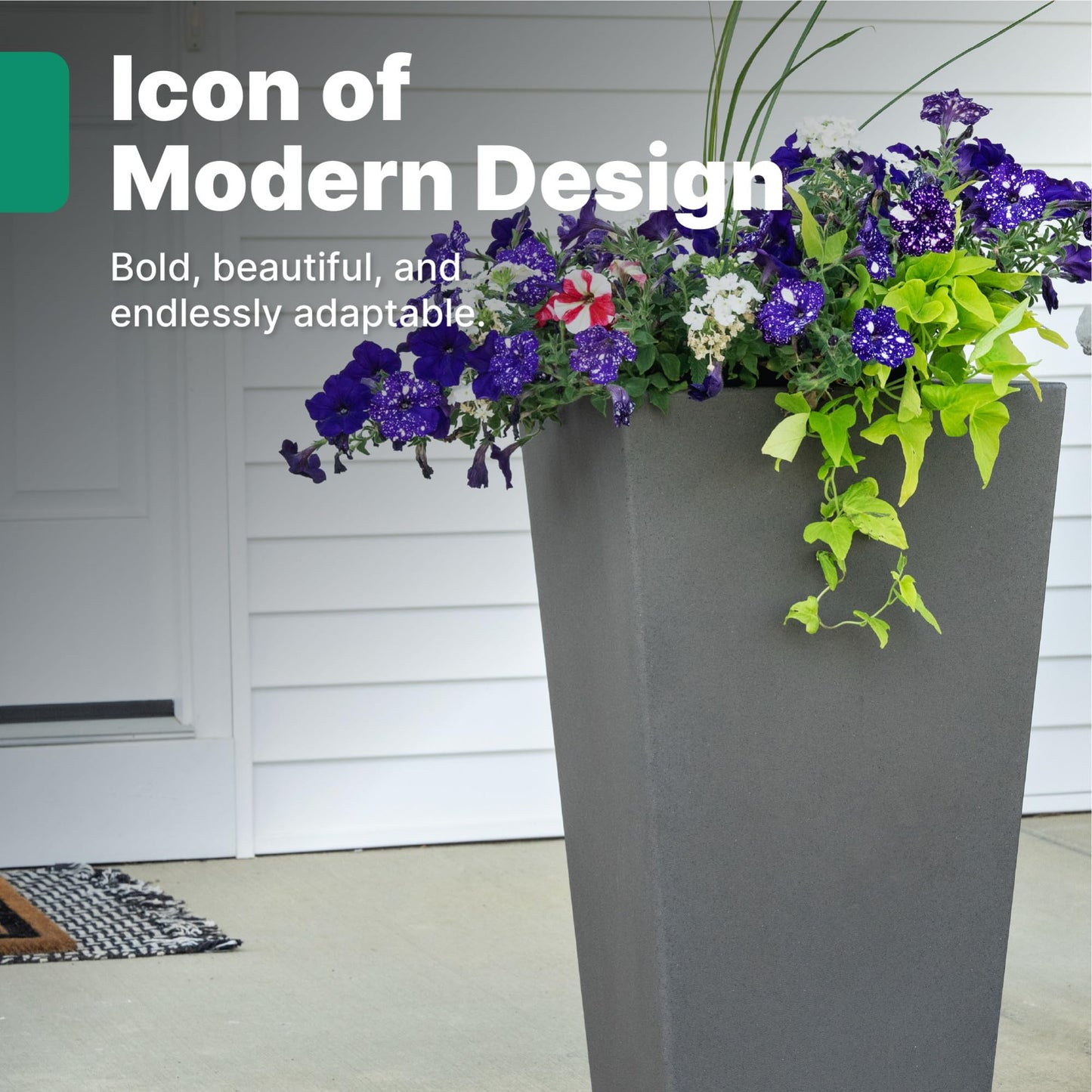 Step2 Tremont Tall Square Tapered Planter, 28", Indoor/Outdoor Plants, Efficient Drainage, Durable Resin, Dark Cedar