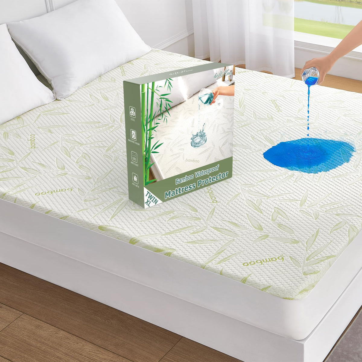 Twin XL Mattress Protector Waterproof Mattress Pad Washable Bamboo Rayon Mattress Cover Breathable Noiseless Bed Protector 5"