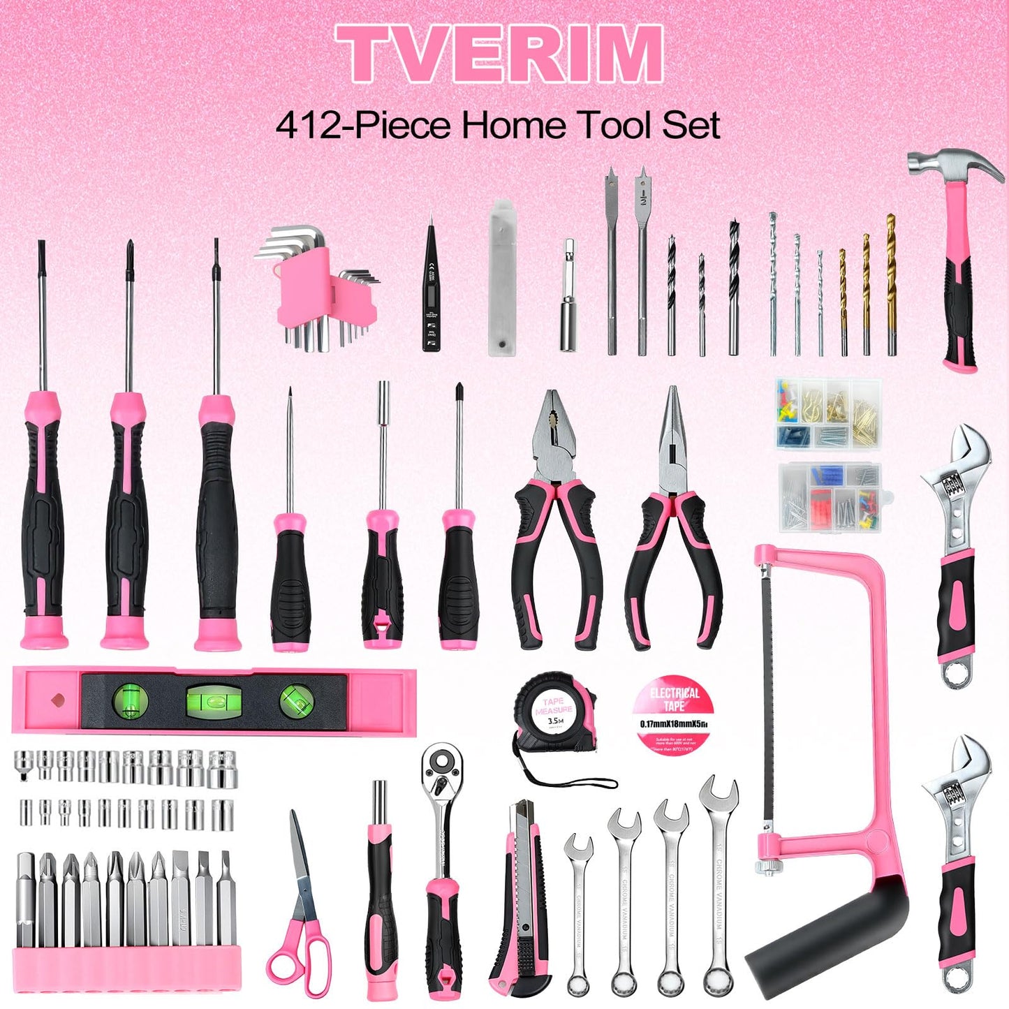 Tool Set- 412 Piece Home Repair/Auto Tool Kit, Storage Organizer with Drawers, Toolbox Storage Case for Women & Men, Perfect for Homeowner, Diyer, Handyman, DIY