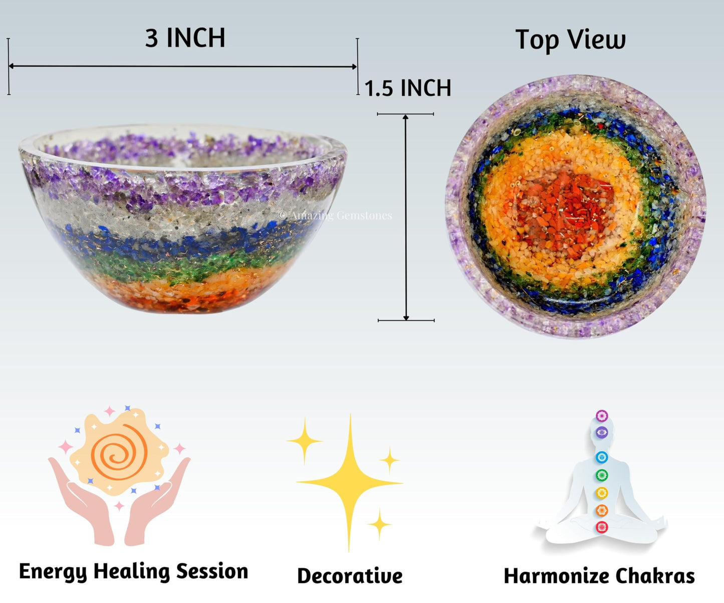 Amazing Gemstone Chakra Orgonite Orgone Crystal Gemstone Bowl - 3" Orgonite Chakra Crystal Bowl for Meditation, Crystals and Healing Stones Gift and Protection