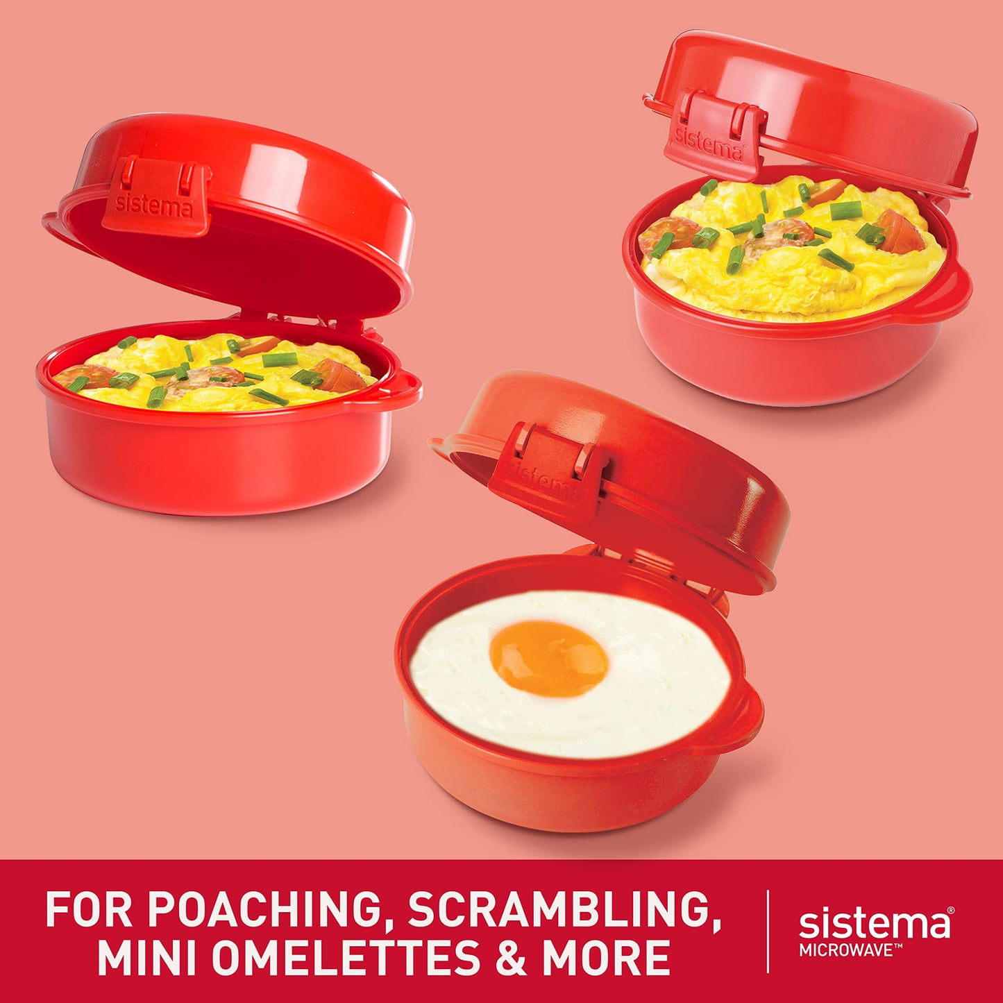 Sistema Easy Eggs Microwave Egg Cooker 270 ml Egg Poacher with Steam Release Vent BPA-Free Red 1 Count