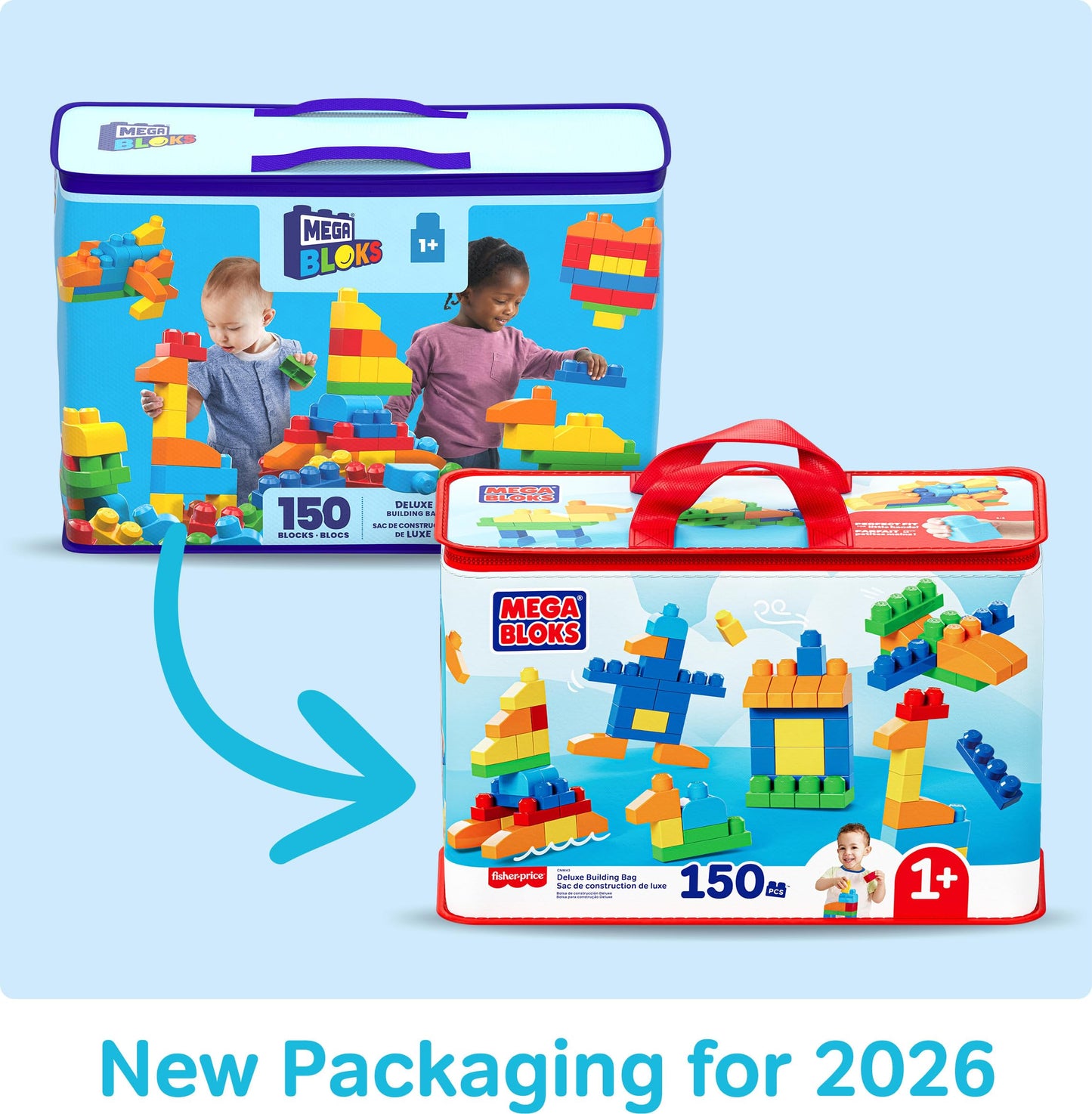 MEGA BLOKS First Builders Toddler Blocks Toys Set, Deluxe Building Bag with 150 Pieces and Storage, Creative Open-Ended Play, Blue, Ages 1+ Years (Amazon Exclusive)