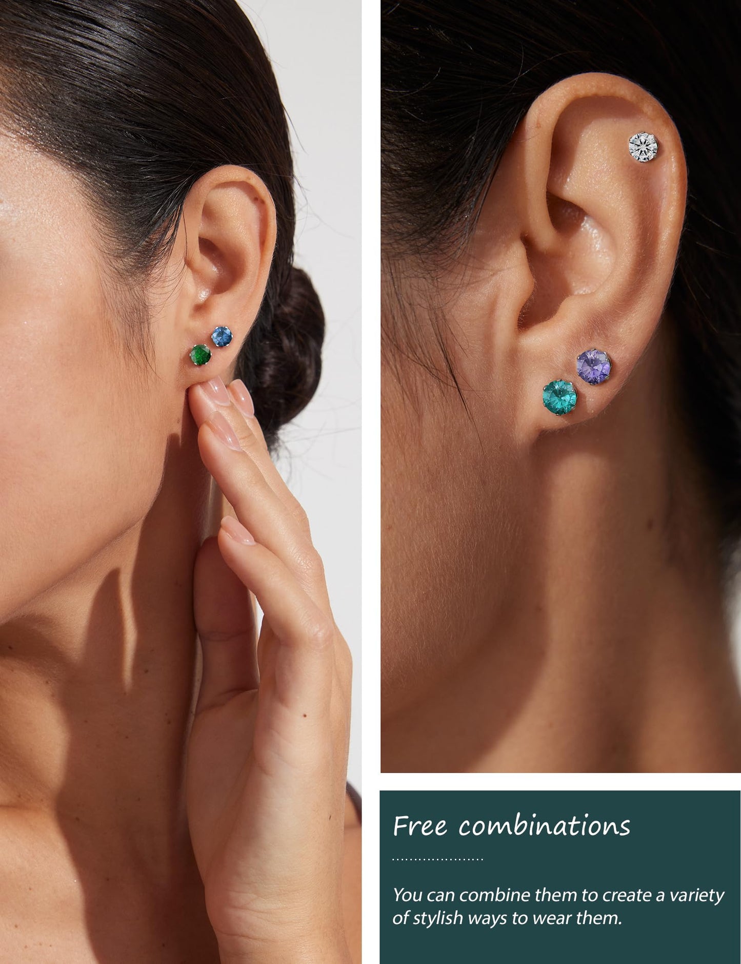 12 Pairs Hypoallergenic Surgical Steel Studs – 12-Color Cubic Zirconia Earrings for Women & Men"