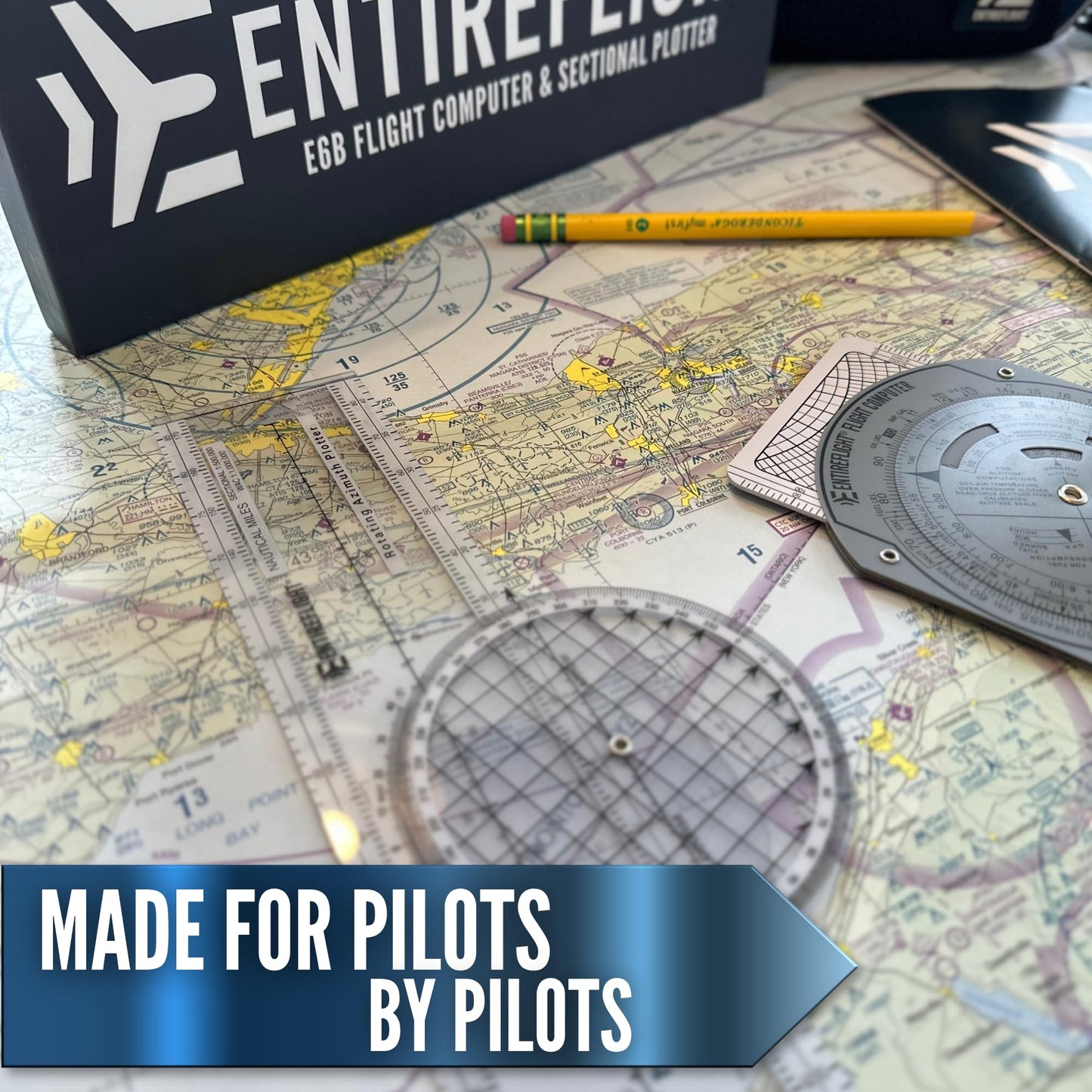 EntireFlight - E6B Flight Computer, Aviation Plotter, & Manual Box Set - Essential Pilot Accessories and Aviation Tools for Your Flight Bag - Use with IFR VFR Sectional Charts - Flight Calculator