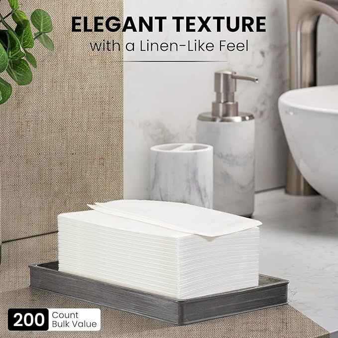 Inspire Linen Feel Disposable Napkins | Elegant Guest Hand Towels For Fine Dining, Bathroom, Washing Station, | 200 Count