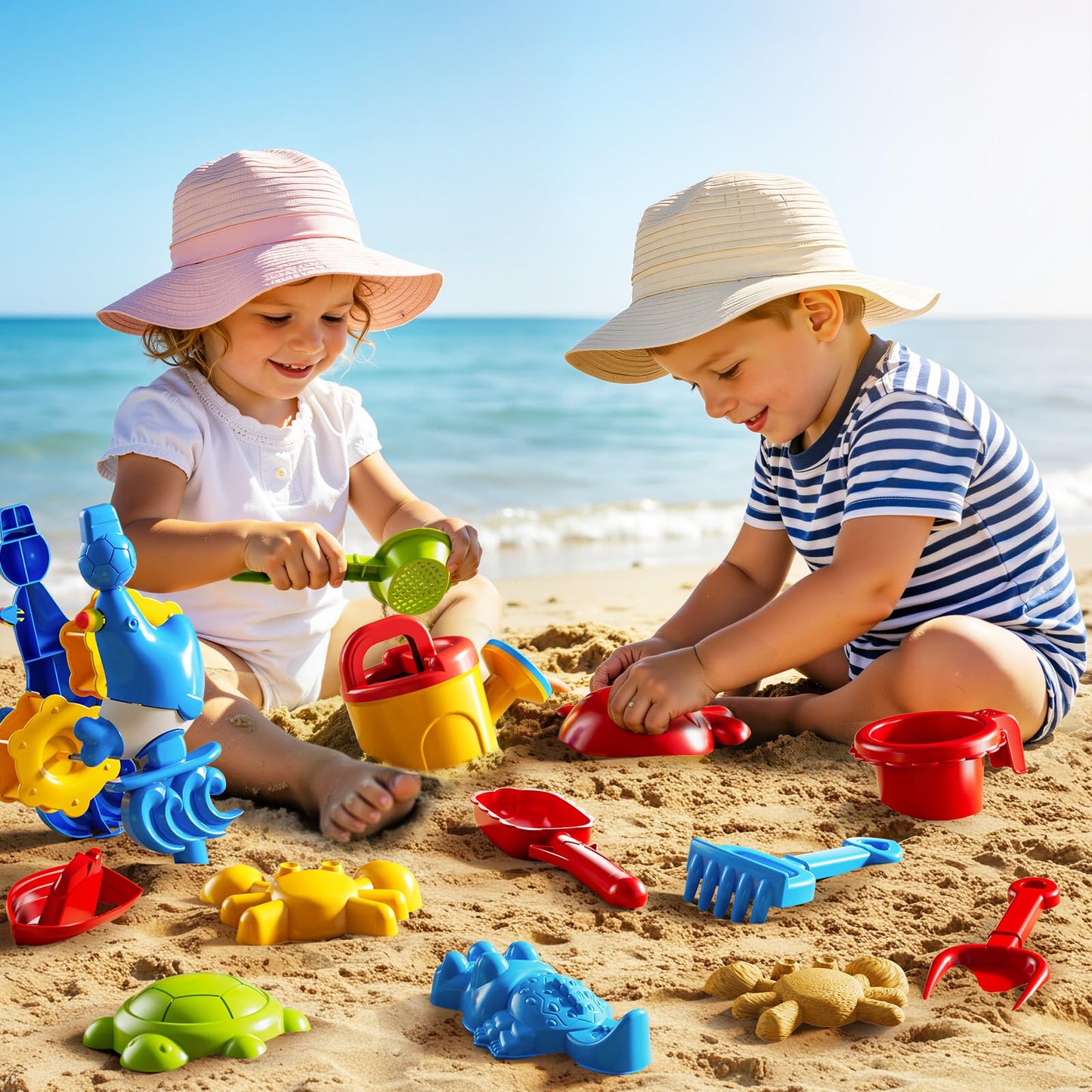 DULONIME 3-Tier Sand and Water Activity Table for Kids 3-8, Sensory Play Table with Waterfall Design & Beach Toy Set, Outdoor Backyard Playset for Toddlers 2-6, Great Birthday Present