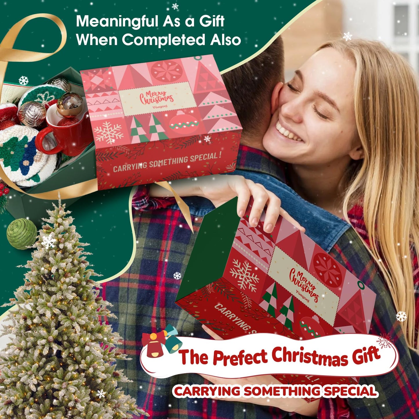 yuegool 6PCS Christmas Punch Needle Coasters Kit - DIY Embroidery Set for Adult Beginners, Holiday Art Craft Supplies with Patterns, Tools, Yarn, Hoop, Instructions, Coaster Holder