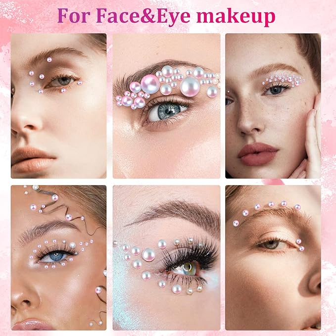 Belleboost Flat Back Pearls Kits 3 Boxes of Flatback Pink Mermaid Half Round Pearls with Pickup Pencil and Tweezer for Home DIY and Professional Nail Art, Face Makeup and Craft