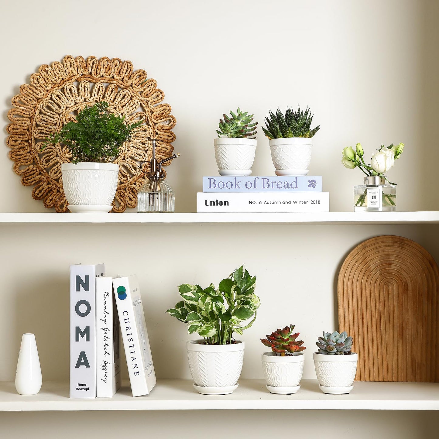 Sureasy Succulent Pots, 3.5 Inch Flower Pots for Indoor Plants, Small Plant Pots with Saucer & Drainage, Decorative Ceramic Planters for Succulent, Cactus, Set of 4, White